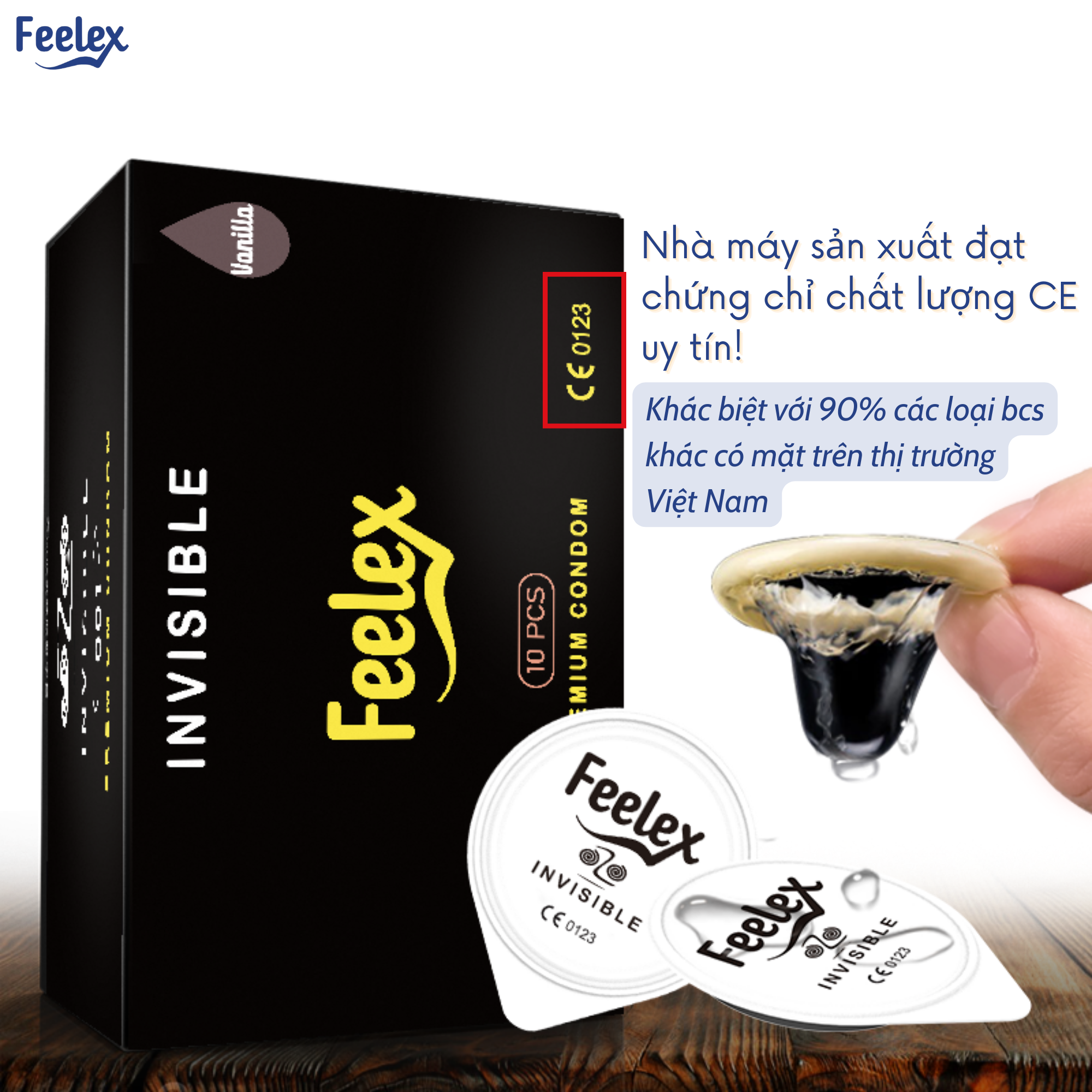 Bao cao su cao cấp OZO Feelex Invisible Cool - Hộp 10 bcs