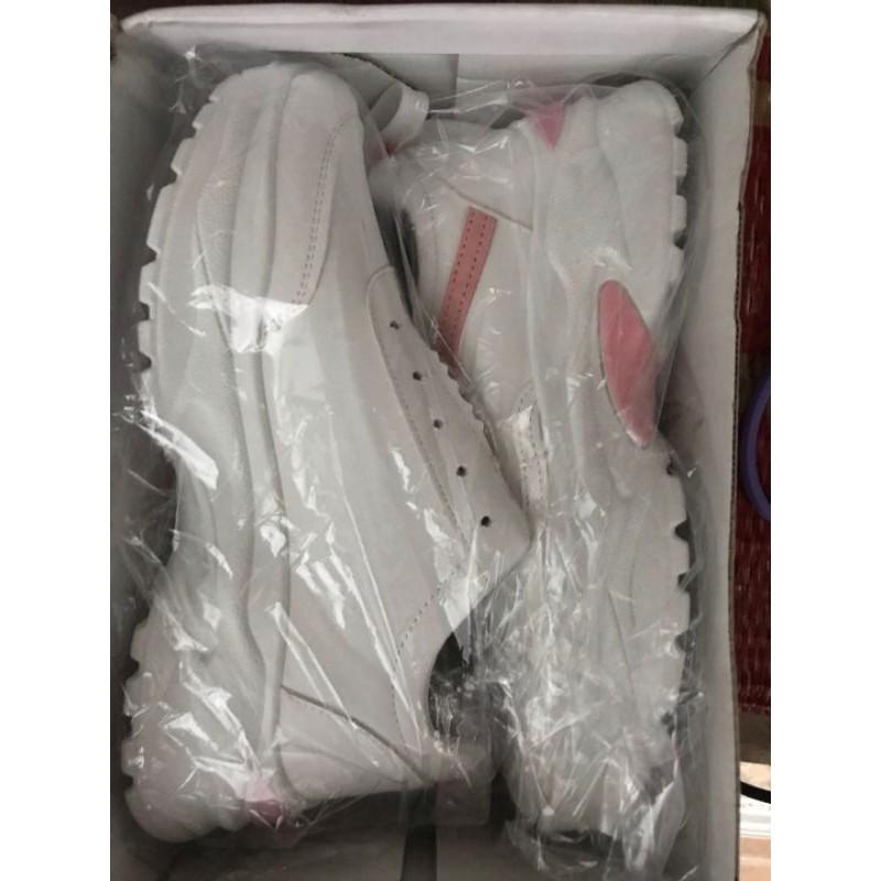 Giày đế độn nữ, giày nữ đi chơ, giày dép nữ kết hợp viền, giày sneaker đẹp giá rẽ, giày nữ màu trắng iền xanh và hồng