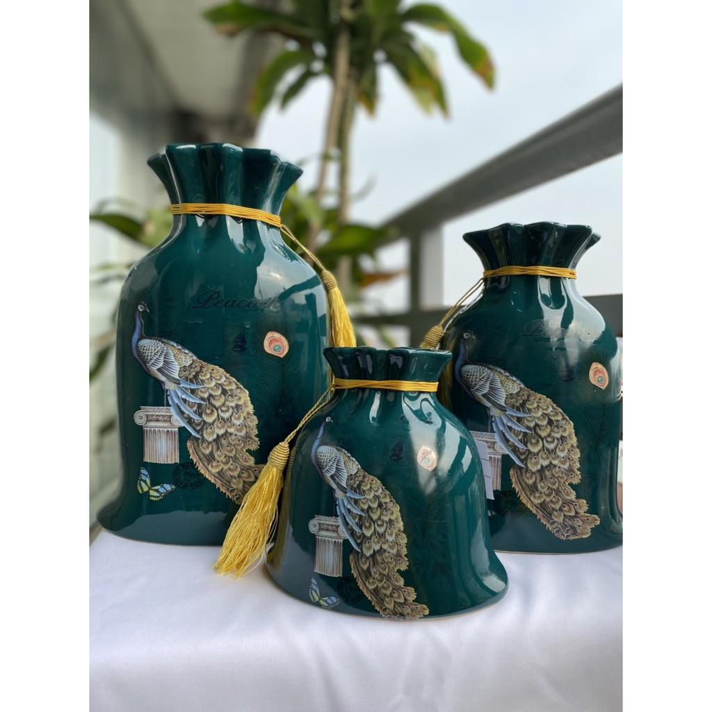 SET PHONG THỦY XANH RÊU HỌA TIẾT CHIM CÔNG CAO CẤP