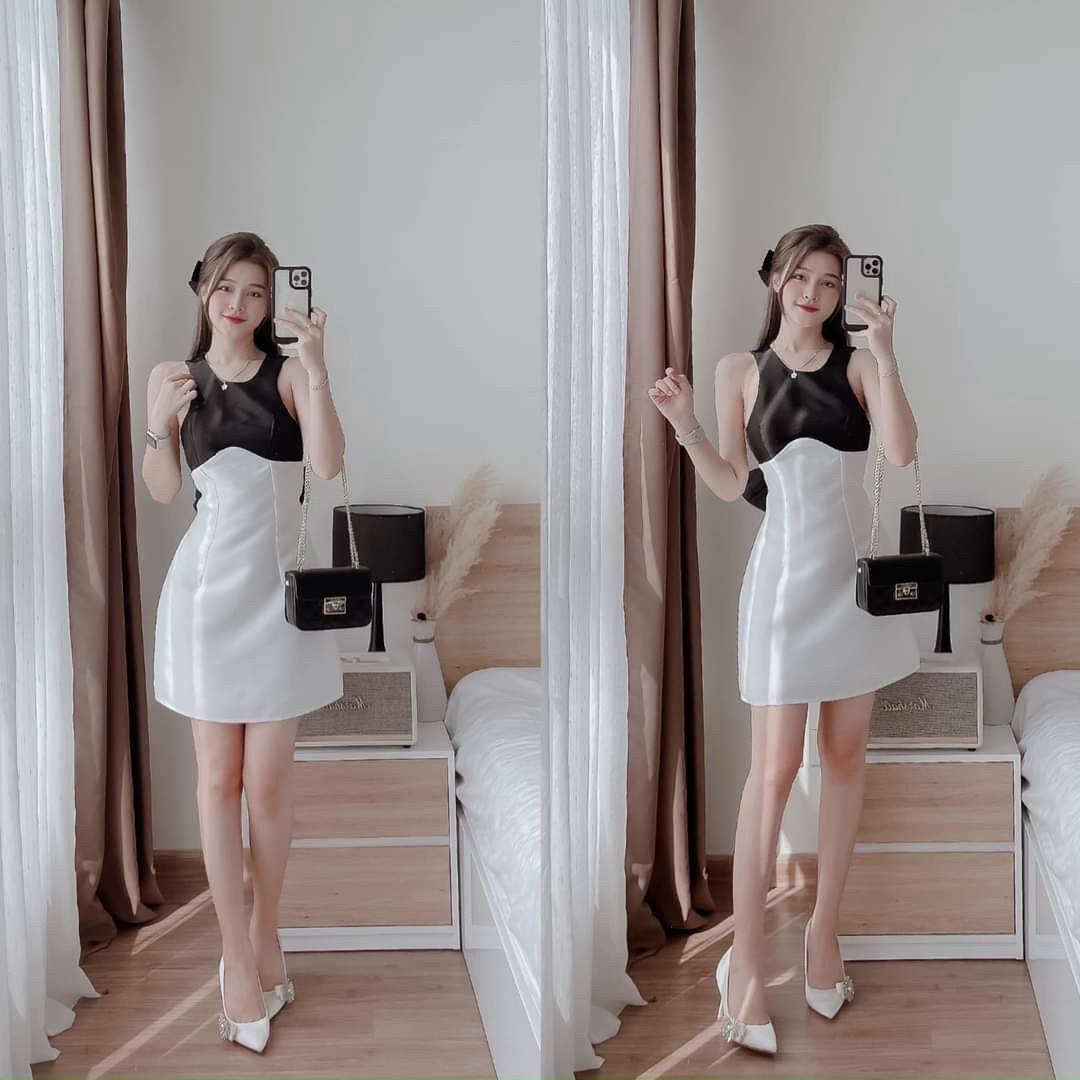 ĐẦM NƠ LƯNG PHỐI 2 MÀU MÀU Y HÌNH