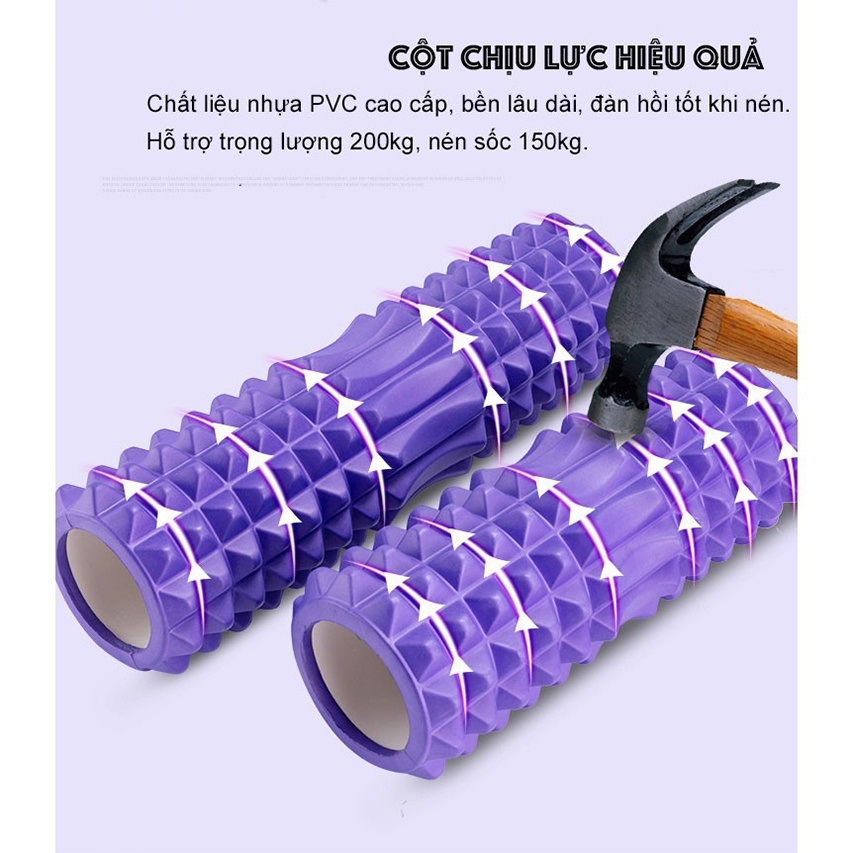 Con lăn Yoga Massage Foarm Roller, ống trụ lăn xốp thể thao giãn cơ có gai roam rollet cao - Hàng chính hãng dododios