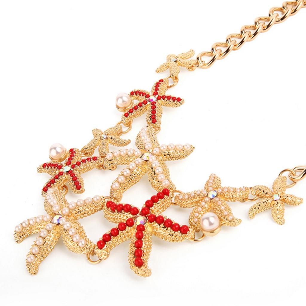 Ocean Style starfish Pendant Necklace Pearl Alloy Tassel Necklace
