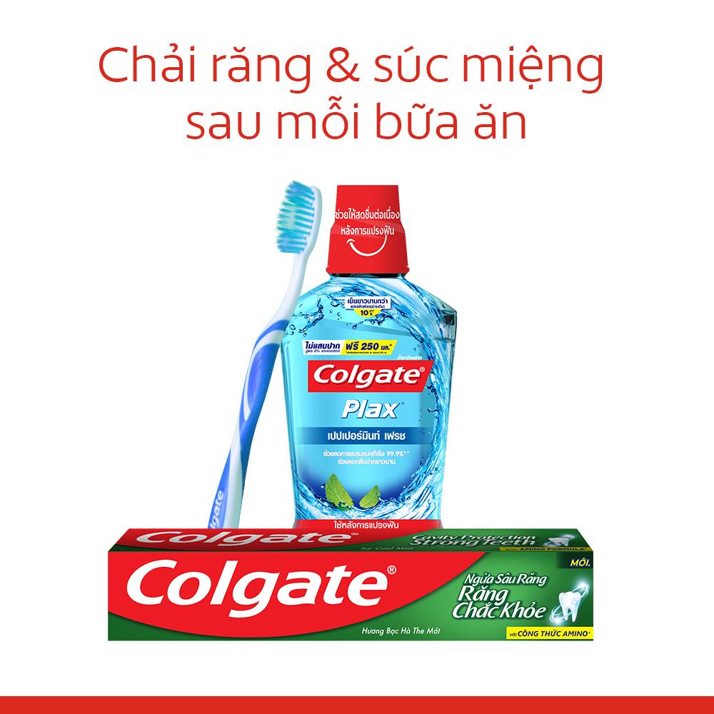 Bộ 3 kem đánh răng Colgate ngừa sâu răng răng chắc khỏe 225g/ tuýp tặng bàn chải lông tơ cao cấp Thái Lan