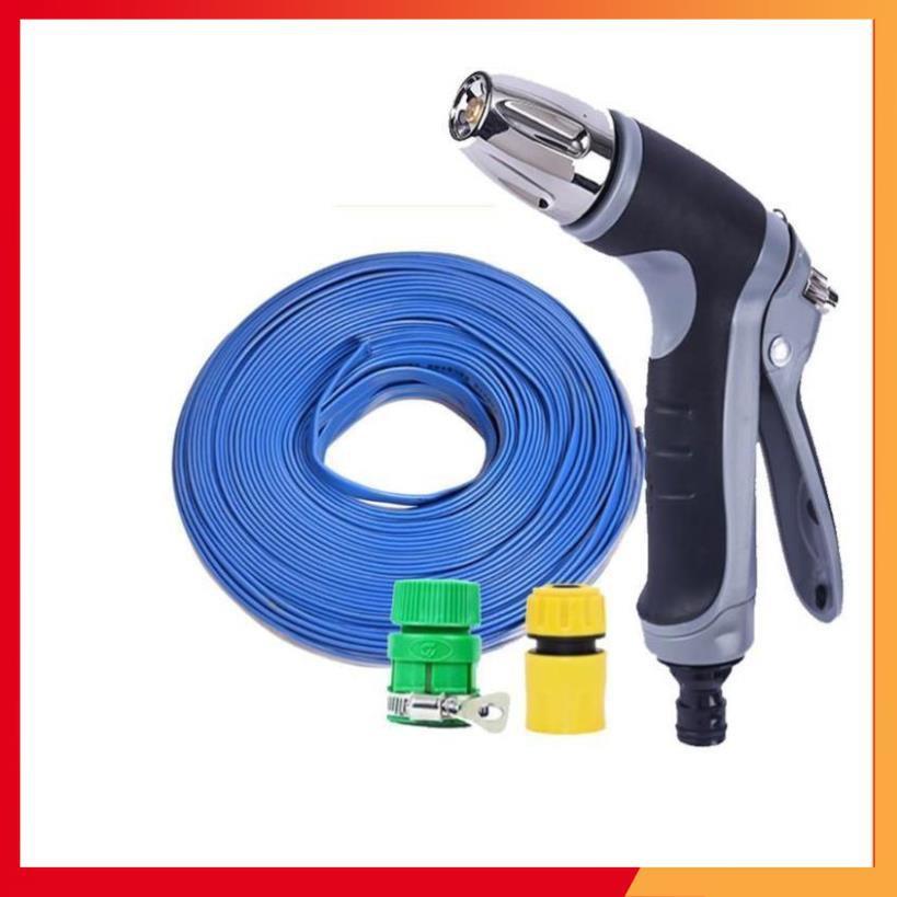 Bộ dây vòi xịt nước rửa xe, tưới cây,tăng áp 3 lần cút nhựa nối nhựa vàng loại 7-10m 206817