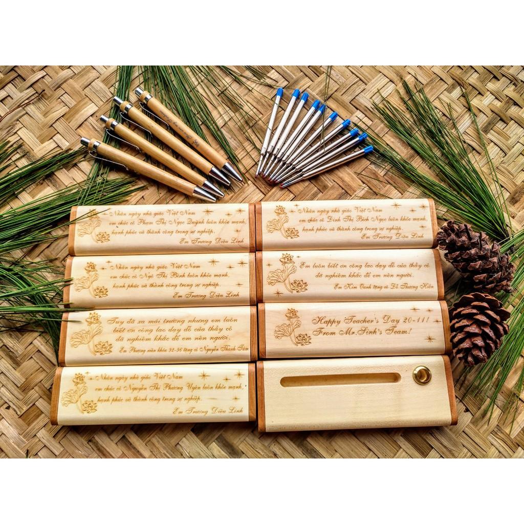 Bút tre, bút gỗ, hộp bút gỗ khắc tên, quà tặng gỗ theo yêu cầu của khách hàng