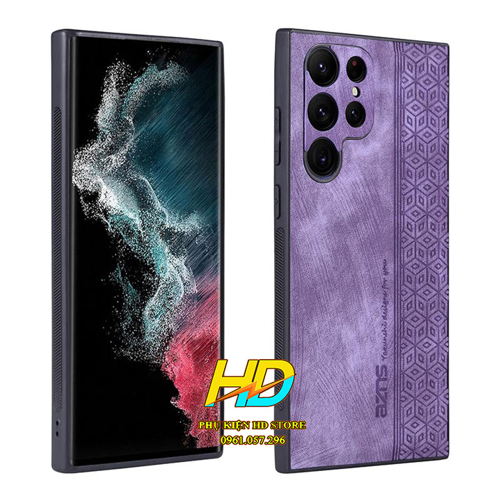 Ốp Lưng Da Dành Cho Samsung Galaxy S23 Ultra Chính hãng AZNS Sang Trọng, Kẻ Vân Sọc Nổi Bật, Ốp Chống Sốc- Hàng Chính Hãng