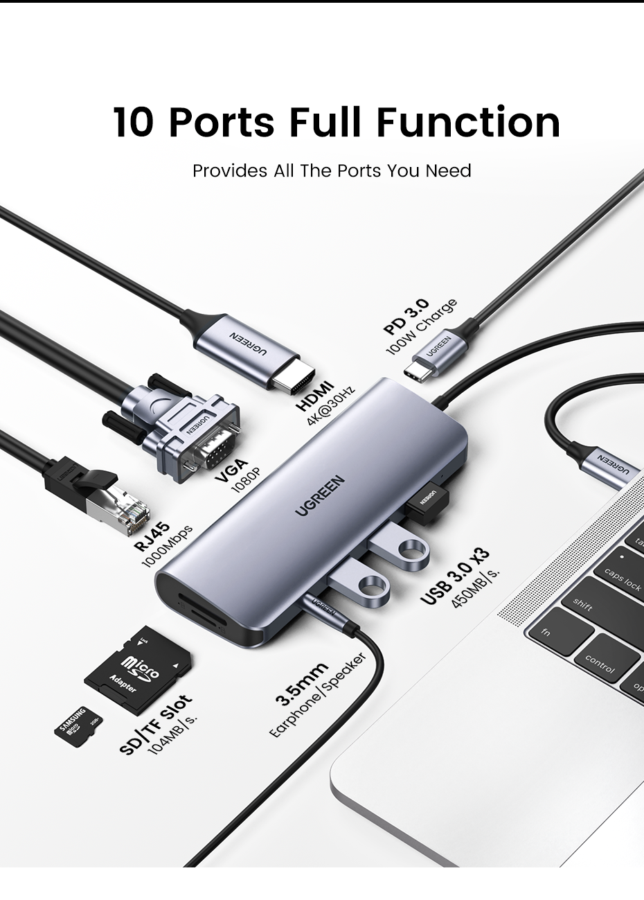 Bộ Chuyển Đổi USB Type C 10 in 1 Ugreen 80133 UGREEN - CHÍNH HÃNG