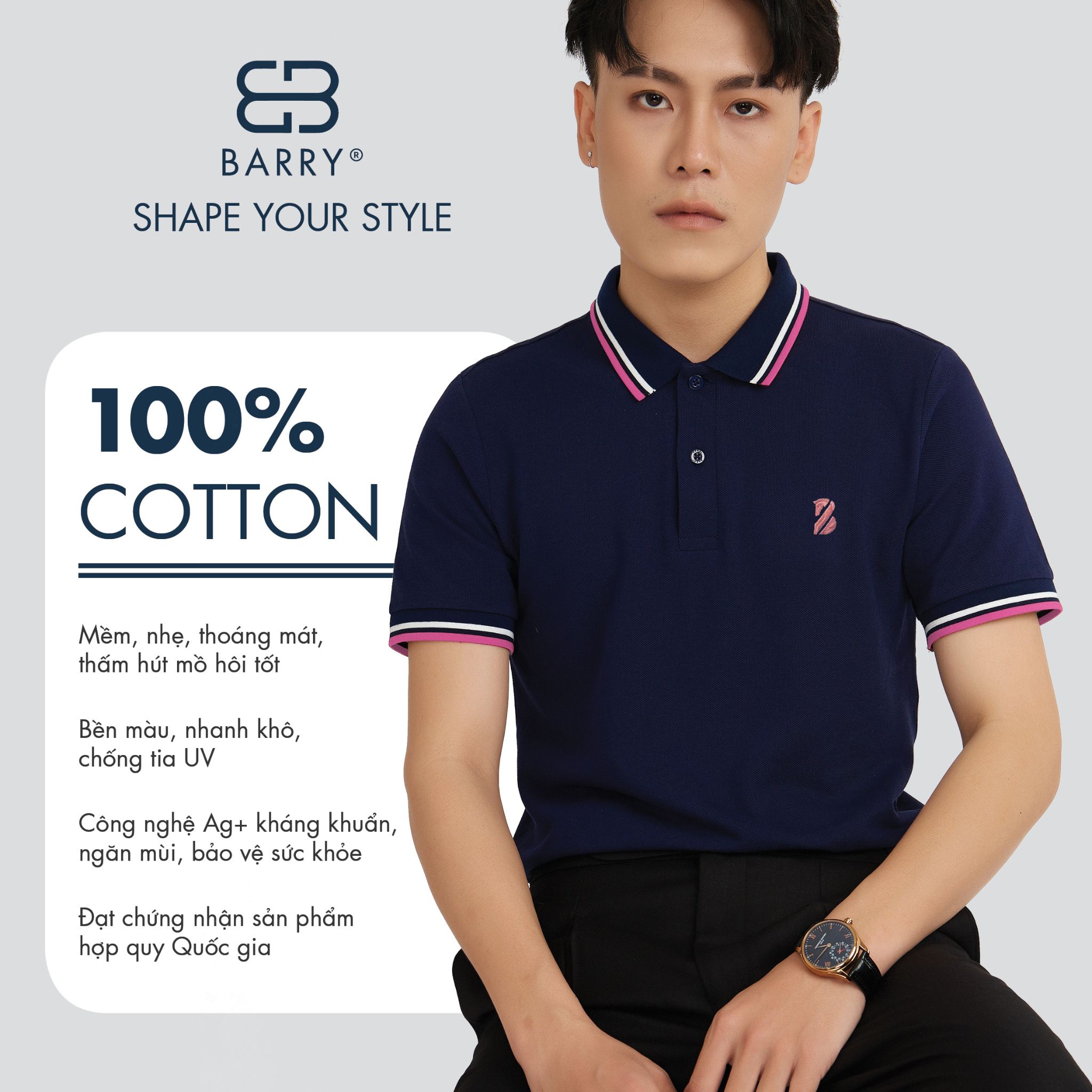 Áo Polo Nam Vải Cotton Cá Sấu Gai Cao Cấp BARRY SS22 - PM125