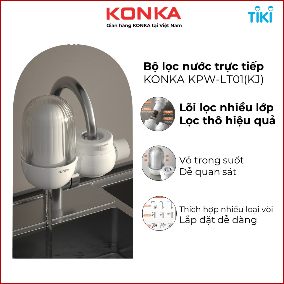 Bộ lọc nước tại vòi KPW-LT01  Mẫu mới kèm 4 lõi lọc, lắp trực tiếp tại vòi không dùng điện, lọc sạch cặn, phèn, khử mùi clo..., lõi lọc tái sử dụng-Hàng nhập khẩu