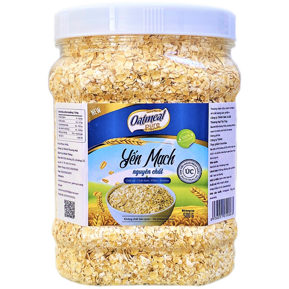 Yến mạch úc nguyên chất Oatmeal Pure cán vảy hũ 500g