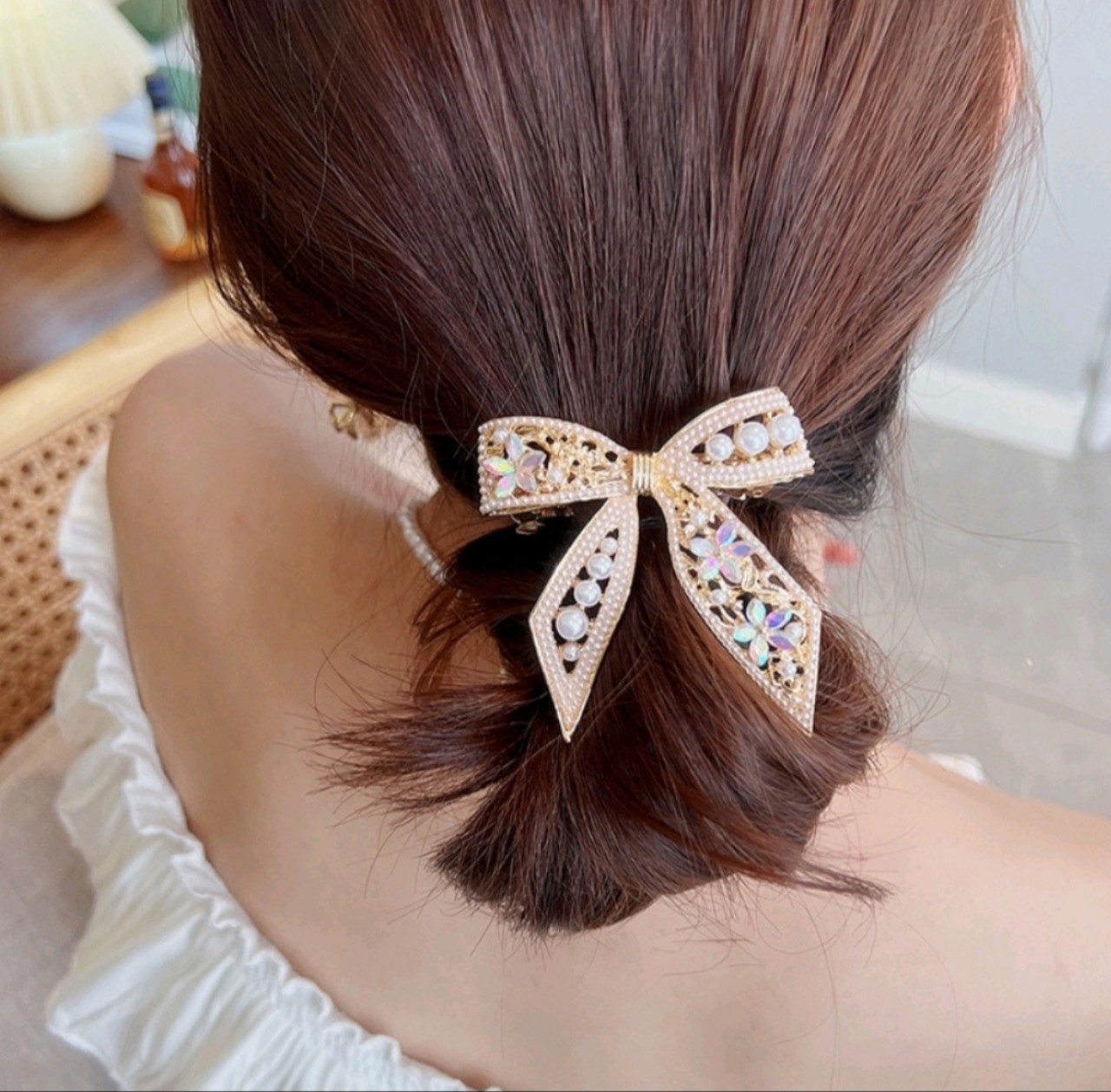Kẹp tóc hình nơ đính đá phong cách Vintage