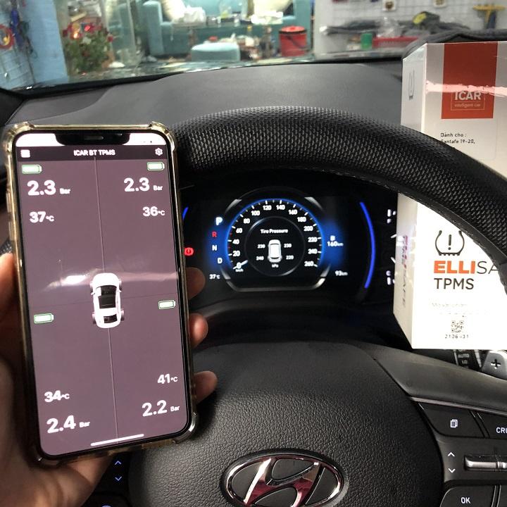 Cảm Biến Áp Suất Lốp Theo Xe Hyundai Santafe 2019-2020 ELLISAFE I31 Quản Lý Bằng Điện Thoại