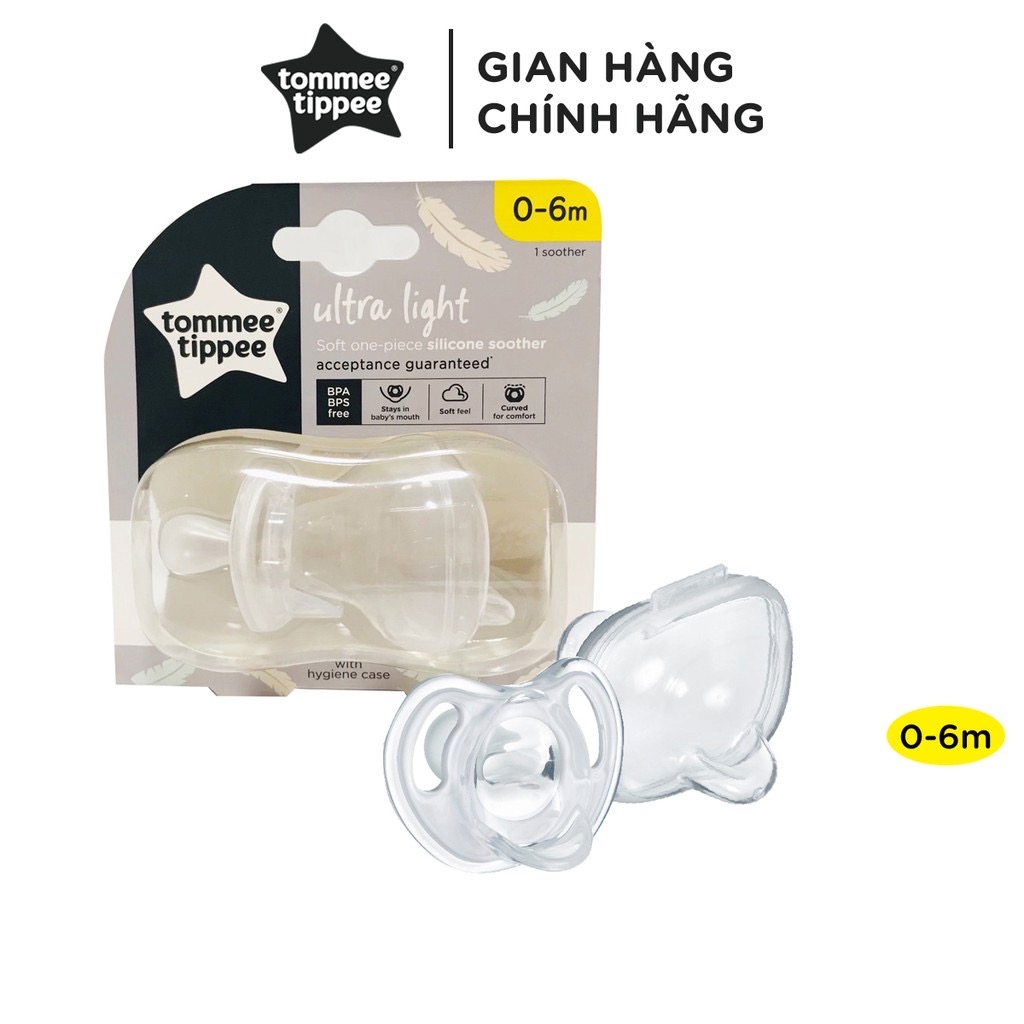 Ty ngậm silicon siêu nhẹ cho bé Tommee Tippee Ultra Light 0-6 tháng (vỉ đơn) - Trắng