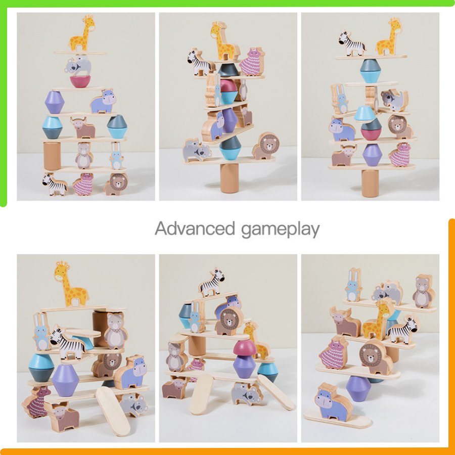 Xếp Hình Động Vật Montessori - Bộ đồ chơi xếp hình khối thăng bằng Toddler Toys bằng gỗ cho bé từ 02 tuổi phát triển