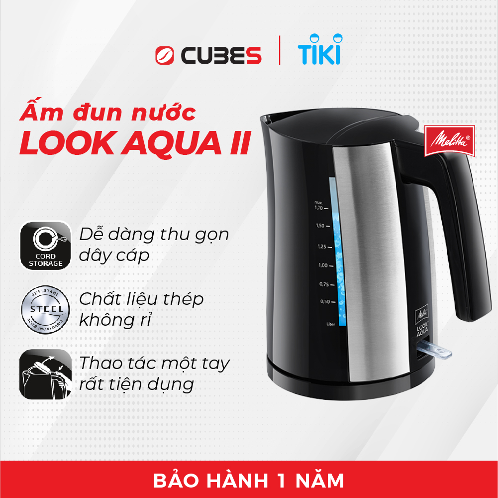 Ấm Đun Nước Siêu Tốc Kettle Melitta Look Aqua II Đen - Hàng nhập khẩu chính hãng từ Đức