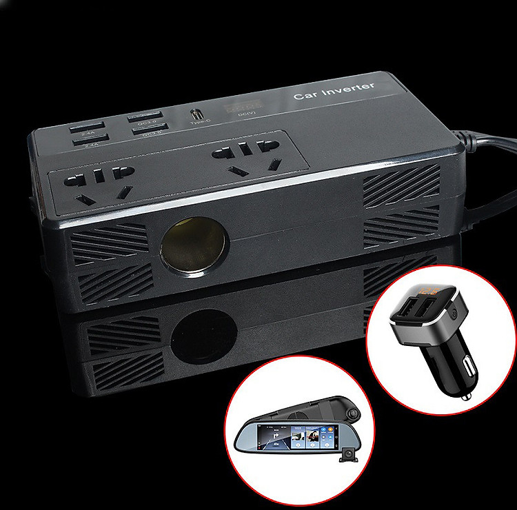 Bộ Chuyển Đổi Nguồn Điện DC 12V Sang AC 110V/220V 200W Tích Hợp 4 Cổng USB Sạc Nhanh Và 1 Cổng Type-C M2012 - Kèm Củ Sạc