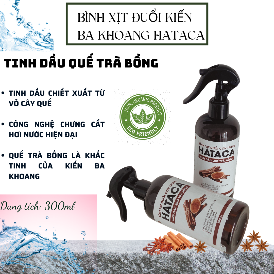 Bình xịt phòng tinh dầu quế diệt kiến 3 khoan và các loại côn trùng HATACA 300ML