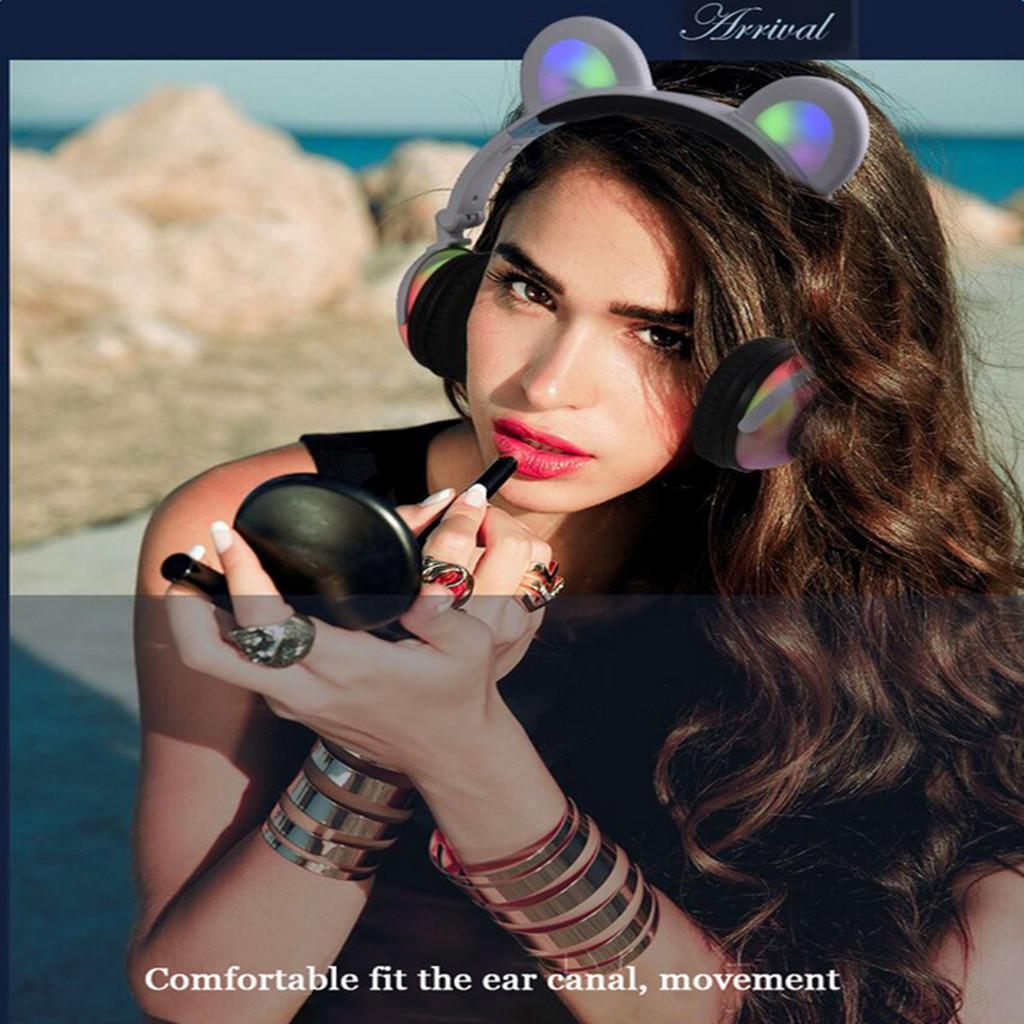 Foldable LED light Flashing Glowing Bear Ear Headphone Gaming Headset