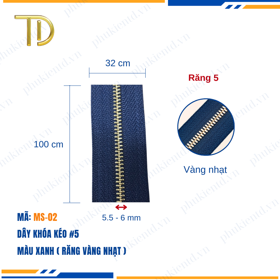 Dây khóa kéo túi xách, dây khóa kéo kim loại, dây khóa kéo răng 5 xanh, Mạ điện độ bền 5-8 năm