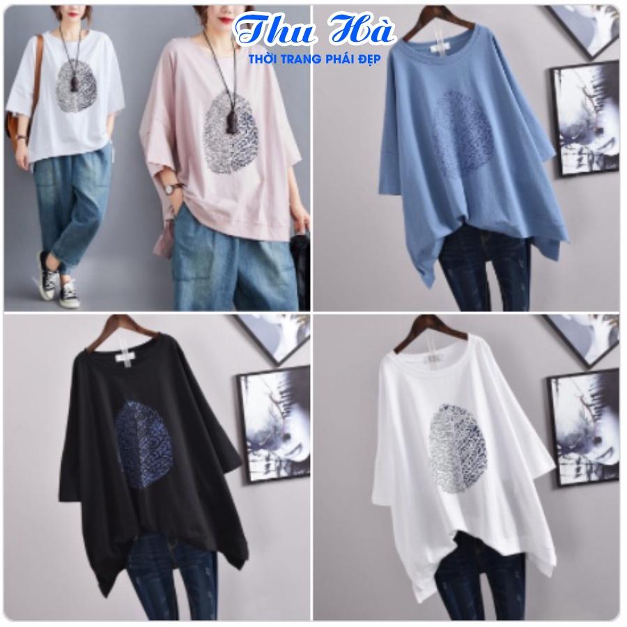 Áo phông unisex freesize Thu Hà áo thun form rộng tay lỡ chất liệu mềm mát co giãn in hình Lá Cây