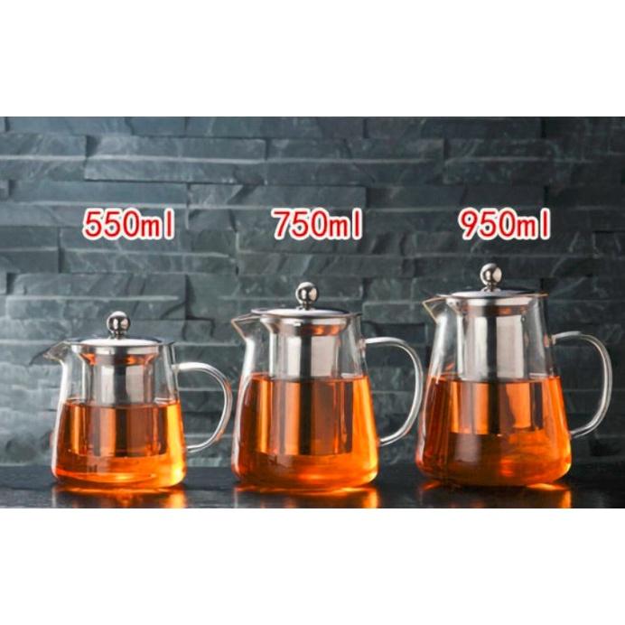 Ấm pha trà thủy tinh có lõi lọc và nắp inox 550ml , 750ml, 950ml