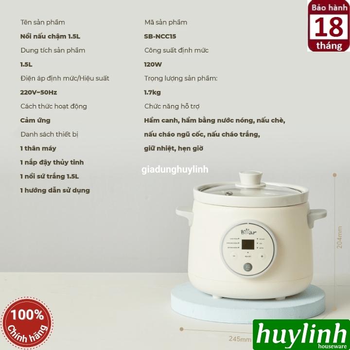 Nồi nấu chậm - nồi tiềm Bear SB-NNC15 - 1.5 lít - tiếng Việt - Hàng chính hãng