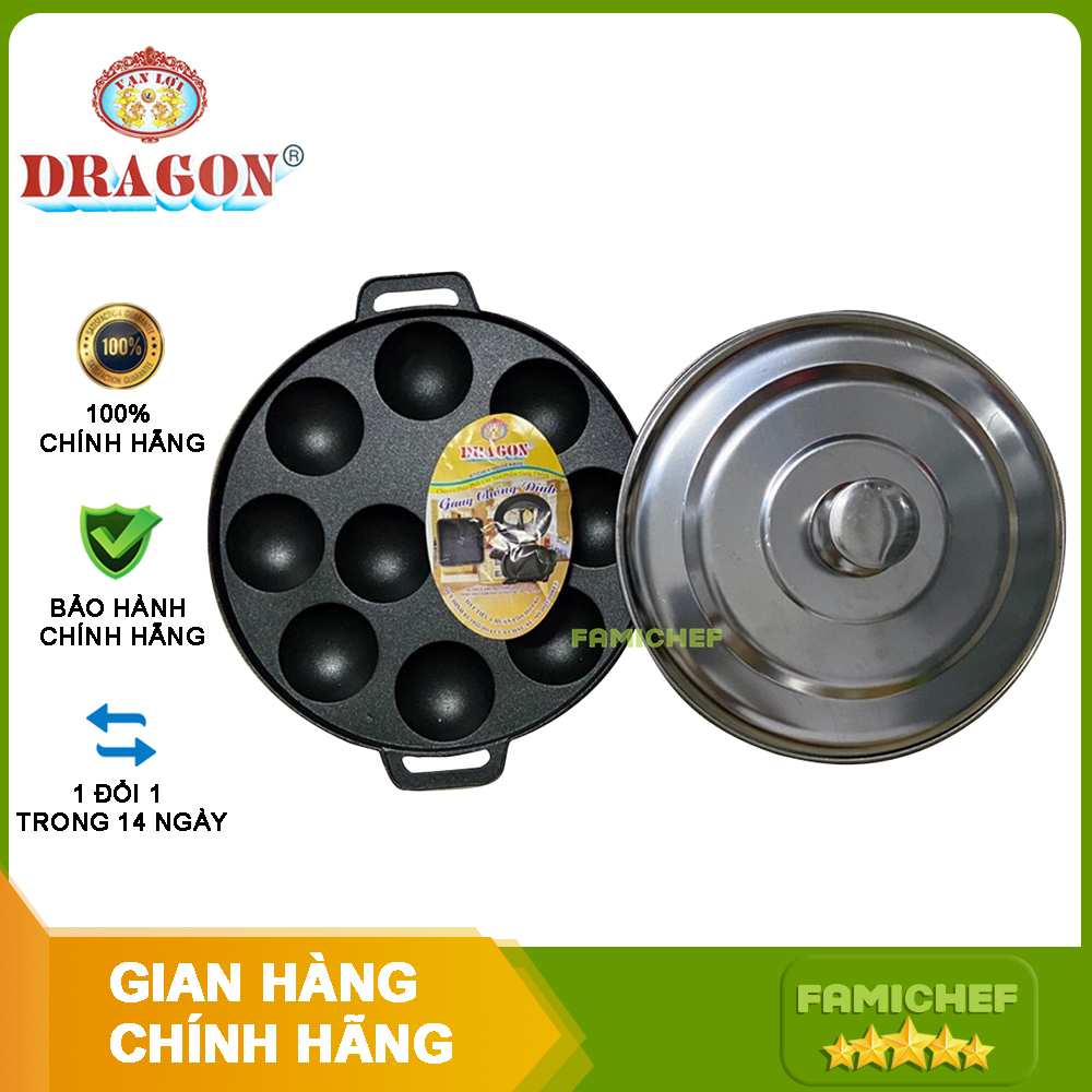 Khuôn bánh khọt chống dính 10 lỗ nắp Inox Dragon D020