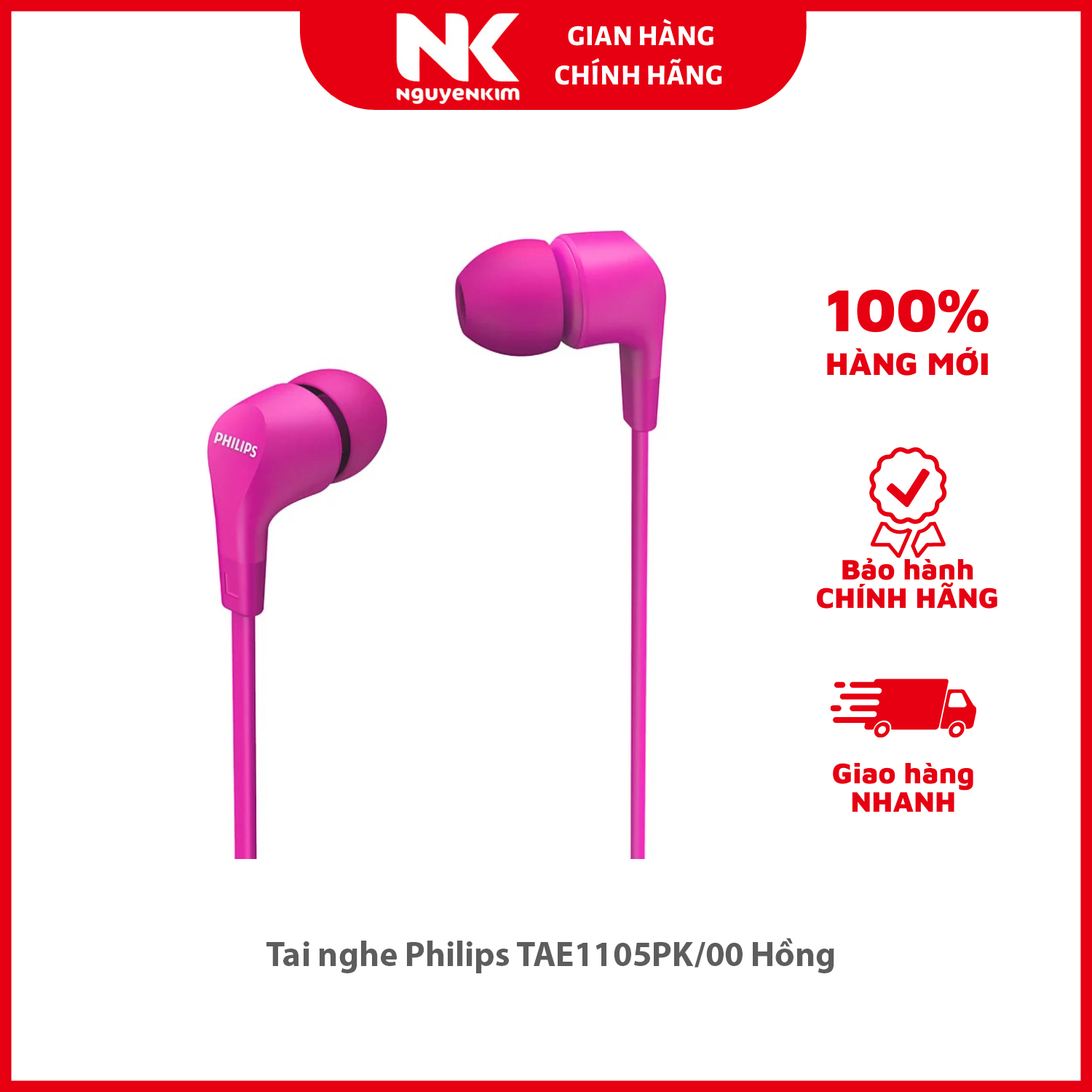 Tai nghe Philips TAE1105PK/00 Hồng - Hàng Chính Hãng