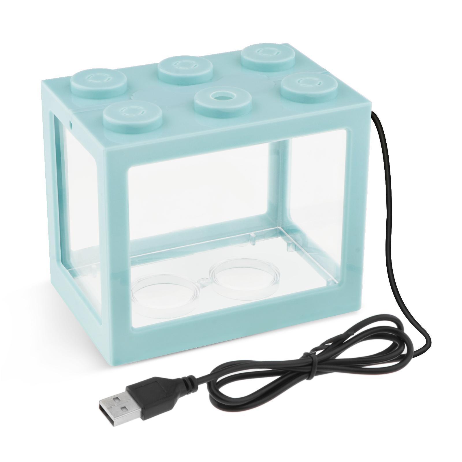 2X Mini Fish Tank LED Light Clear Ornament Aquarium Office Desktop Decor Blue