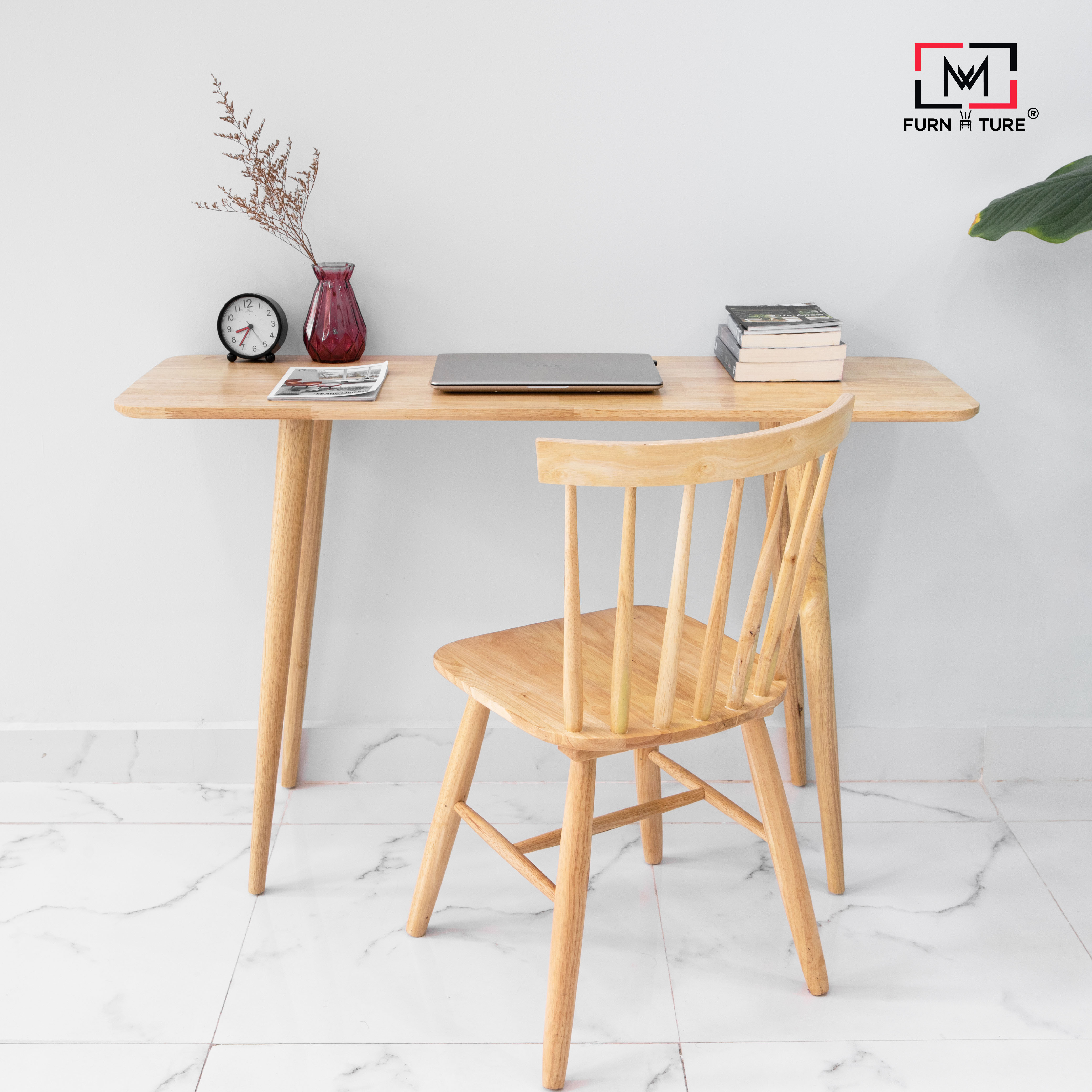 BÀN LÀM VIỆC VÀ GHẾ MÀU TỰ NHIÊN - COUPLE LONG TABLE+WINDSOR NATURAL