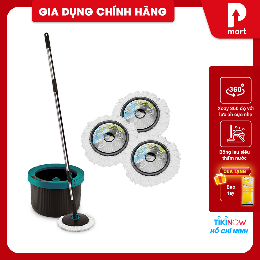 Bộ Cây Lau Nhà Lock&amp;Lock HPP345S2 Gồm 4 Bông Lau Thay Thế - Tặng Bao Tay