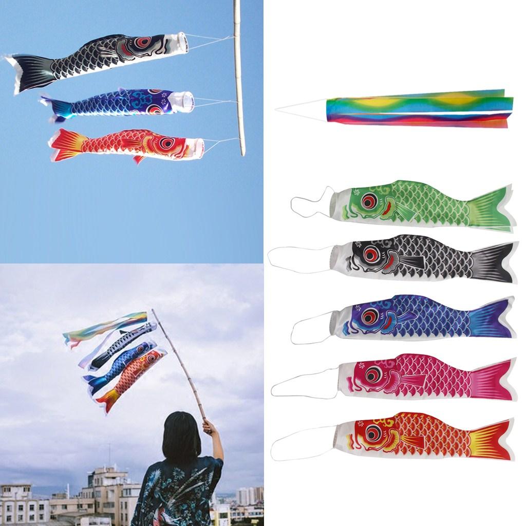 4xHouse Roof Hanging Koinobori Japanese Carp Wind Sock Blue Koi Nobori   Flag