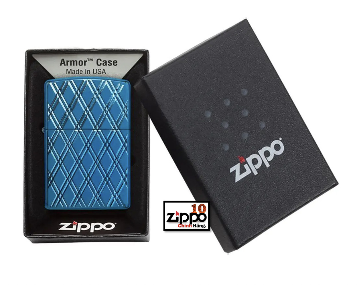 Bật lửa Zippo Armor 29964 High Polish Blue Diamonds - Chính hãng 100%