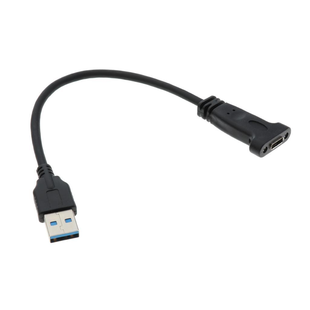 USB 3.1 Type C Female to USB 3.0 A Male Data Extension Cable with Profile Bracket and Panel Mount Screw