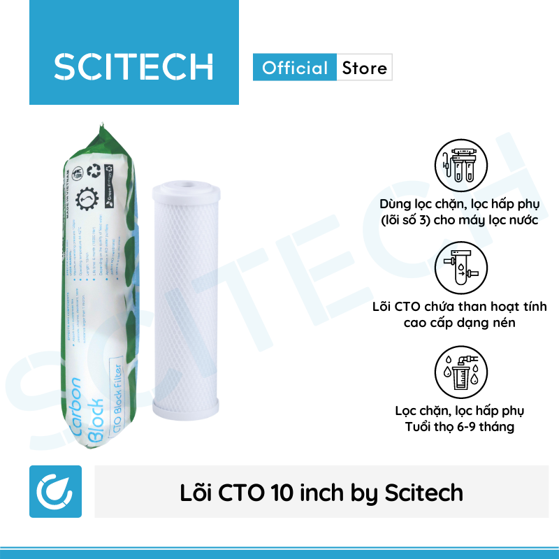 Bộ lõi số 1,2,3 10 inch by Scitech (Lõi PP-UDF-CTO) - Dùng cho máy lọc nước RO, bộ lọc thô - Hàng chính hãng