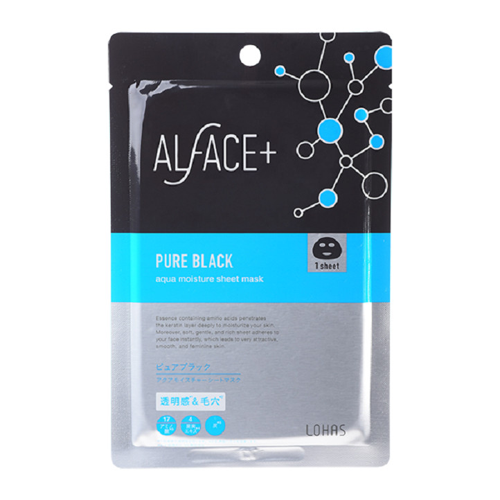 Mặt Nạ Than Tre Siêu Dưỡng Ẩm Nhật Bản Alface Aqua Moisture Sheet Mask Pure Black, Dành Cho Da Lỗ Chân Lông To Và Tối Màu, Với 17 Loại Axit Amin, 14 Chiết Xuất Thảo Mộc, Bảo Vệ Và Nuôi Dưỡng Da