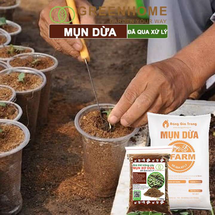 Mụn dừa đã qua xử lý, bao 1kg, chuyên trồng rau, hoa màu, dâu tây, cây ăn trái, thủy canh |Greenhome