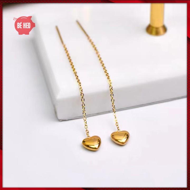 Bông tai titan dài trái tim tua rua - Trang sức Bé Heo BHBT469