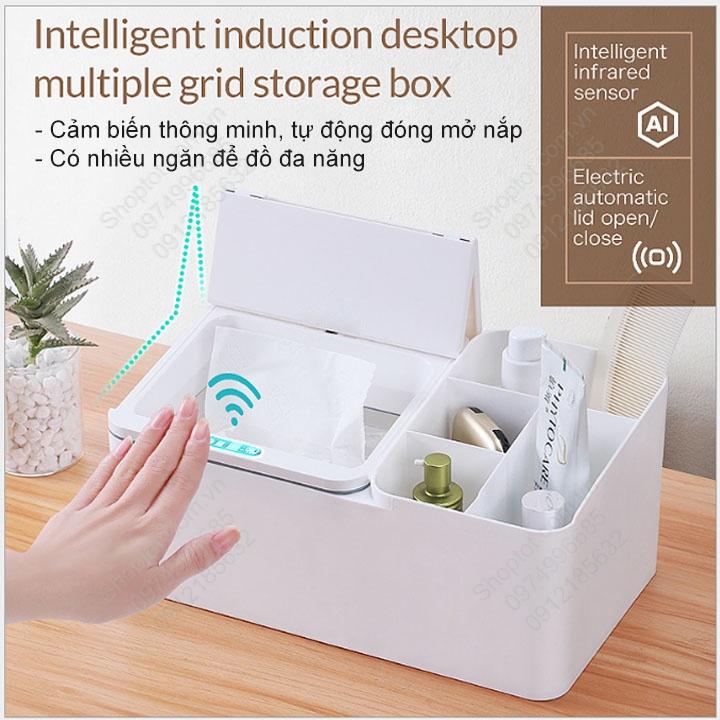 Hộp để đồ đa năng cảm ứng thông minh tự động đóng mở nắp, để đồ cá nhân, để đồ nhà bếp, để đồ nhà tắm, đồ trang điểm