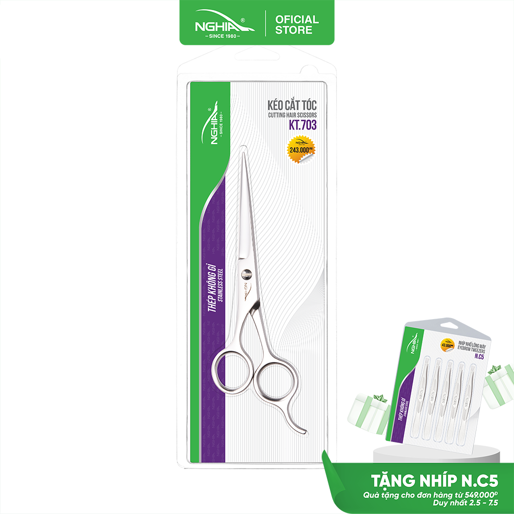 Kéo Cắt Tóc Thép Không Gỉ Kềm Nghĩa KT-703