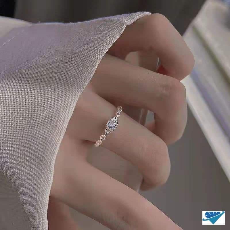 Nhẫn nữ thân xích bạc ý mặt đá vuông ACJ3282