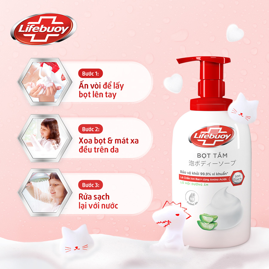 Combo bọt tắm &amp; bọt rửa tay Lifebuoy Lô Hội Dưỡng Ẩm