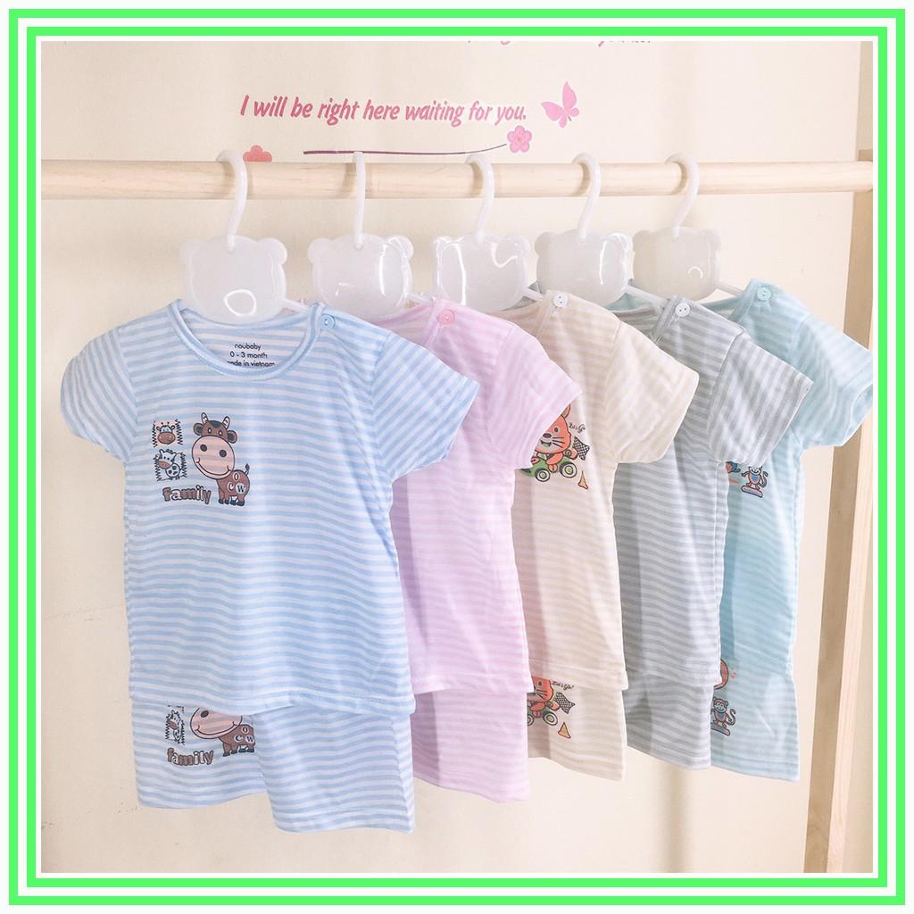 Bộ cộc tay cho bé trai gái sơ sinh quần áo trẻ em vải cotton kẻ cài vai, hàng đẹp từ 3-14kg – BCT08