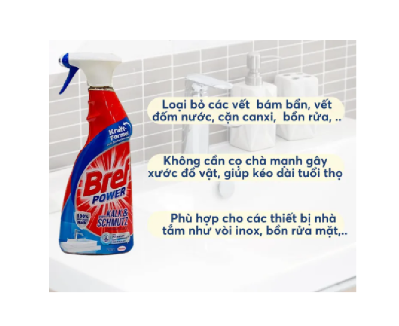 Bình Xịt Tẩy Rửa Đa Năng Bref Power 750ml, nhập khẩu Đức- Tẩy dầu mỡ, Tẩy Bếp, Thiết Bị Nhà Bếp, Nhà tắm, Inox, hiệu quả lên đến 99.9
