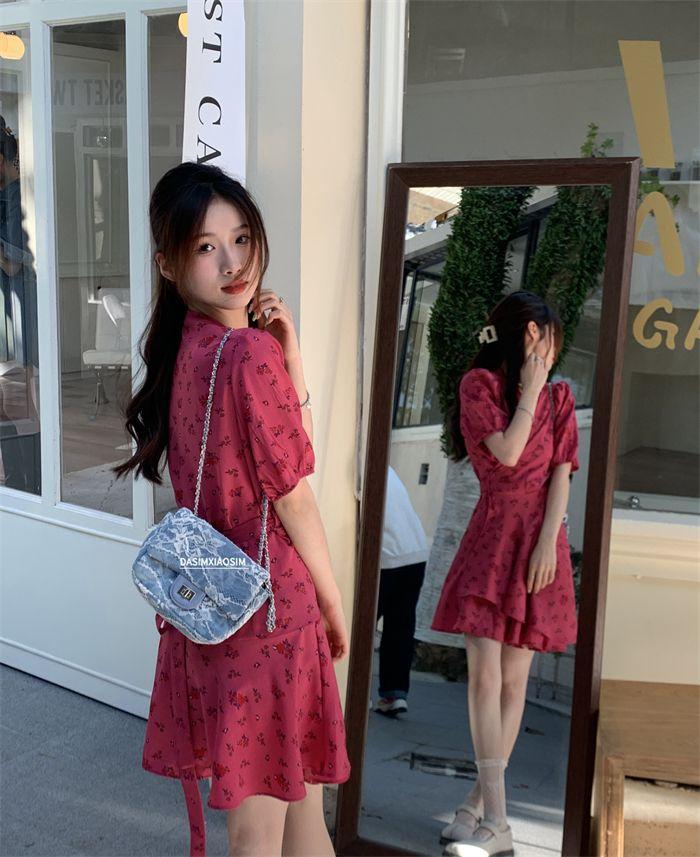 TOBE1SHOP v cổ mảnh hoa đầm cho phụ nữ nhỏ 2023 mùa hè Pháp trà nghỉ khí chất thắt lưng hiển thị gầy một chữ a váy