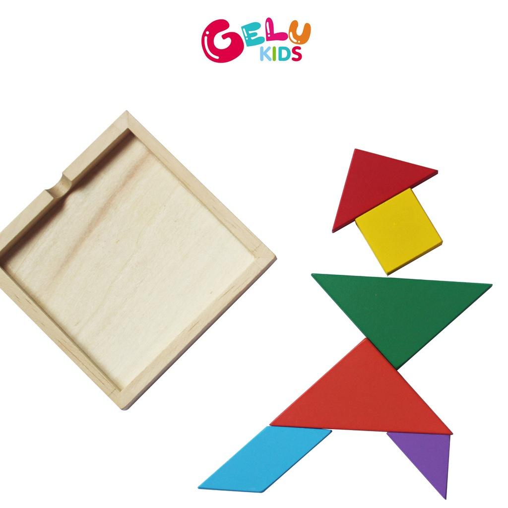 Bộ đồ chơi ghép hình Trí Uẩn Tangram GELU KIDS gỗ sơn màu tự nhiên cho bé vui chơi giải trí - GLDC01