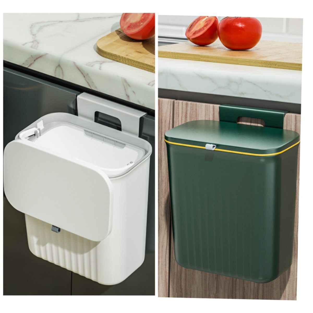 Thùng rác treo tủ bếp nhà tắm 9L, có nắp thông minh, móc cài hoặc dán tường
