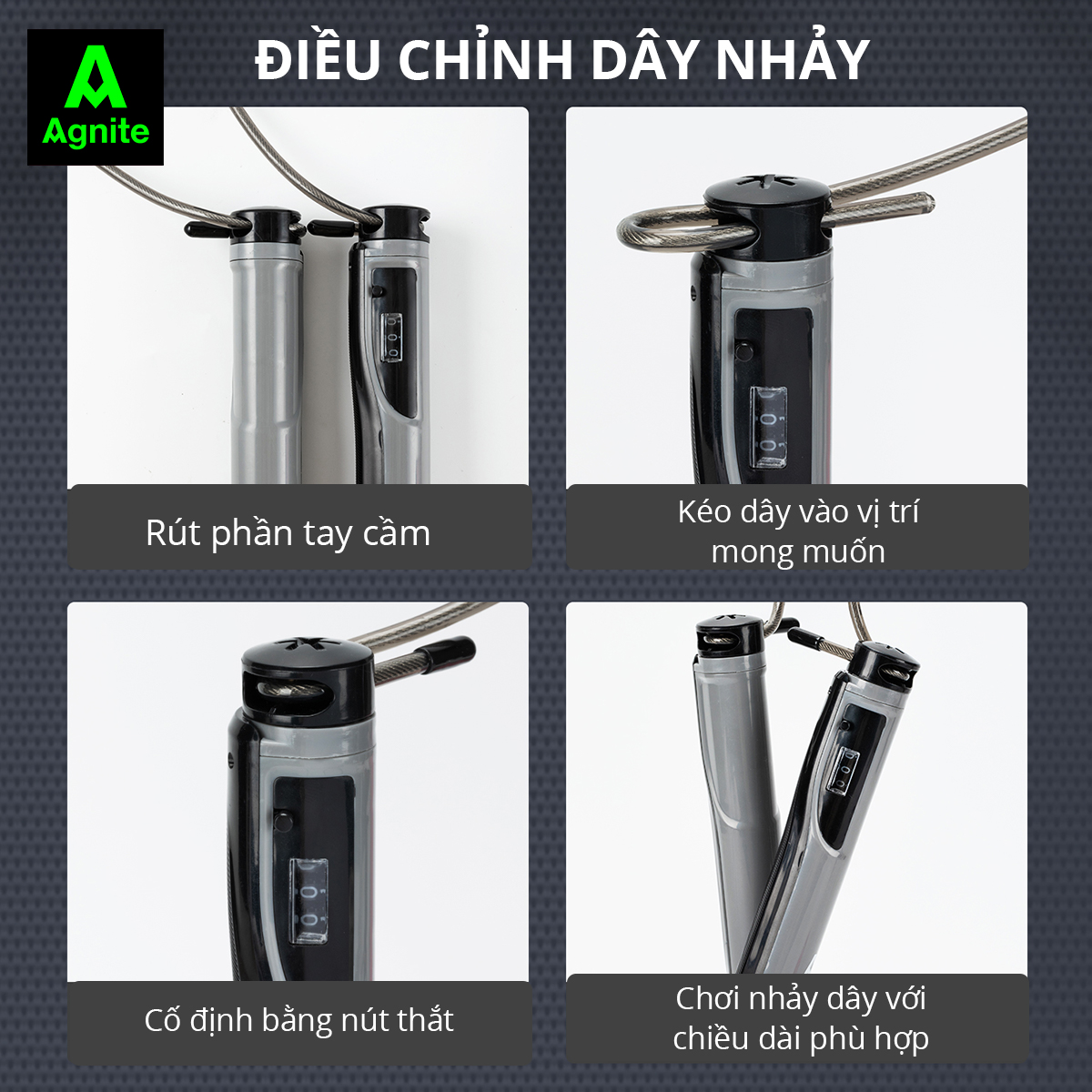 Dây nhảy thể dục lõi thép, dây PVC đếm số tự động Agnite - dây nhảy tại nhà hỗ trợ giảm cân, tập luyện tại nhà, boxing, muaythai