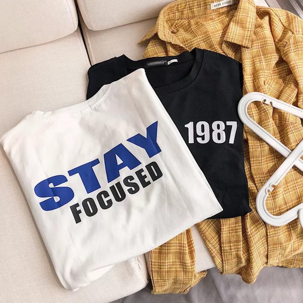 Áo thun unisex stee form rộng tay lửng nam nữ STAY FOCUS 19887 aothununisex aophongnam