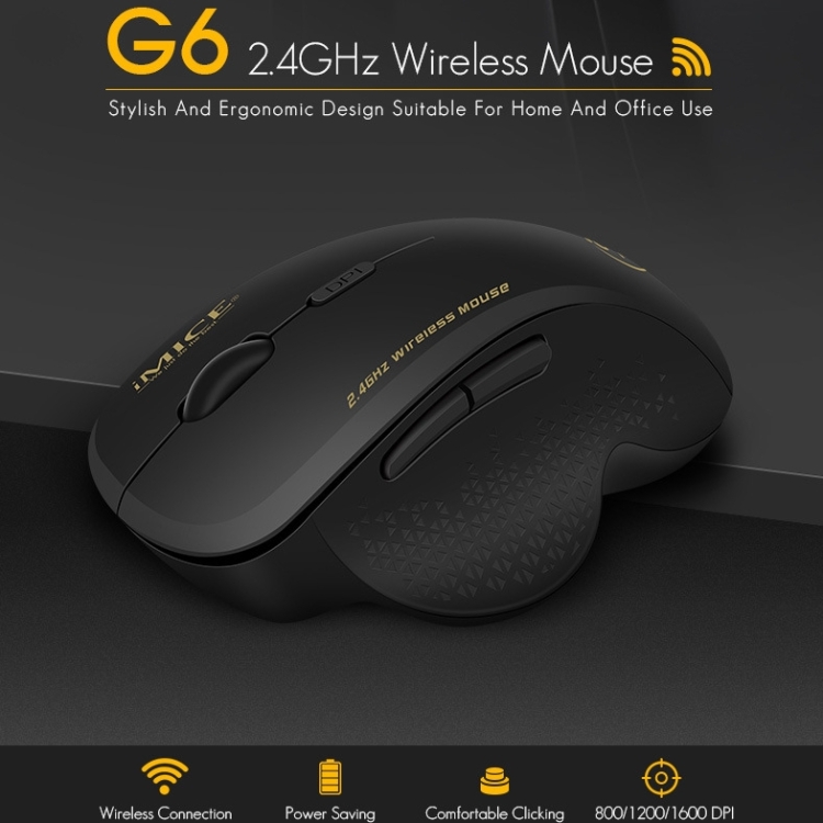 Chuột Văn Phòng Không Dây Cao Cấp  IMICE G-6 Silent 2.4G Wireless, 6 nút điều khiển, Kết Nối Nhanh,  Bộ Thu Nano Tự Động Kết Nối Khoảng Cách Làm Việc 10m Tiết Kiệm Pin Thông Minh Độ Phân Giải 800/1200/1600DPI - Hàng Chính Hãng